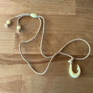 Hawaiian fish hook carved bone necklace